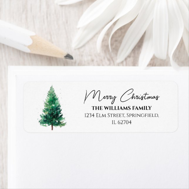Elegant Modern Christmas Tree Return Address Label (Insitu)