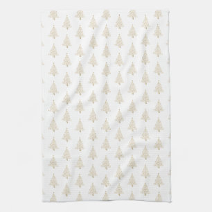Elegant Modern Christmas Trees Gold White Hand Tea Towel