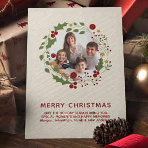 Elegant Modern Christmas Wreath Cream Holiday Card