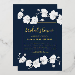 Elegant Modern Classic Orchids Navy Bridal Shower