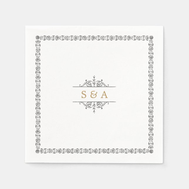 Elegant modern classic vintage wedding monogram napkin (Front)