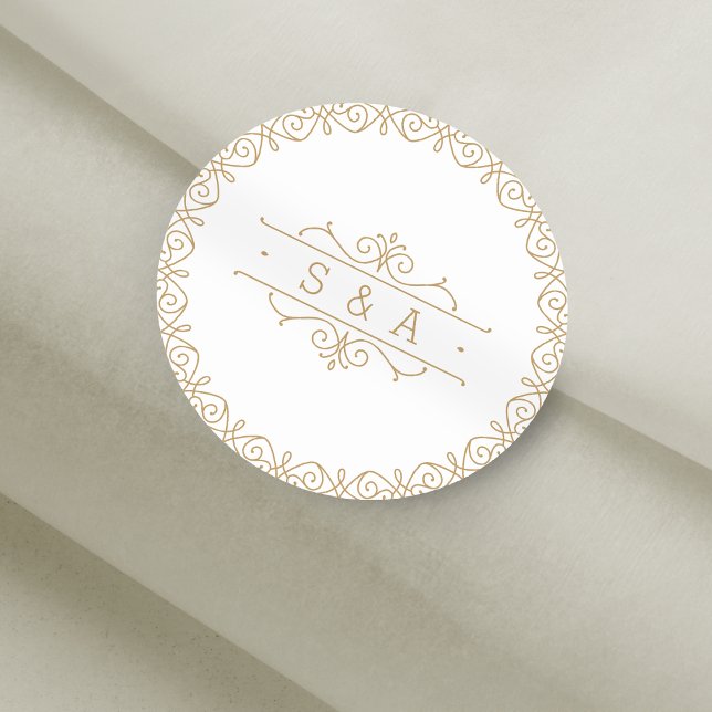 Elegant modern classic vintage wedding monogram round sticker (Elegant modern classic vintage wedding monogram classic round sticker)