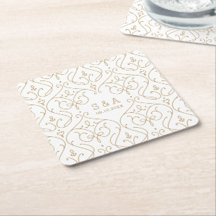 Elegant modern classic vintage wedding monogram square paper coaster