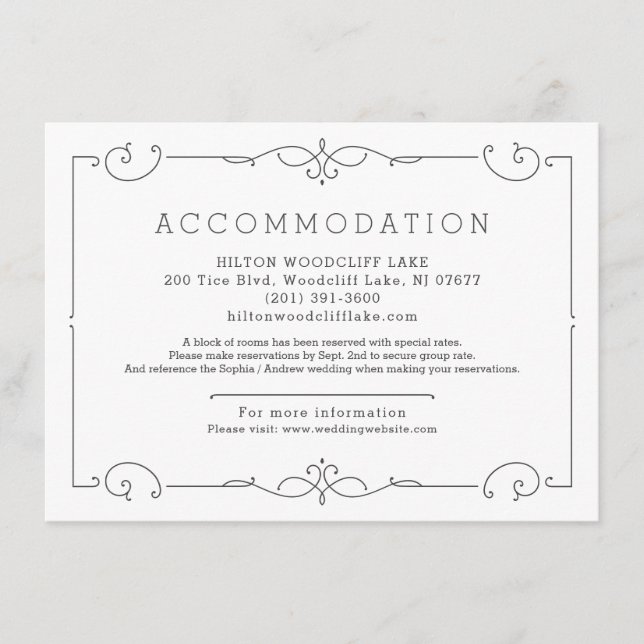 Elegant modern classic wedding accommodation enclo enclosure card (Front)