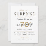 Elegant modern classy surprise 70th birthday invitation<br><div class="desc">Modern classy surprise birthday invitation features stylish script and typography with your party details in sophisticated gold,  black and white,  simple and elegant,  Great for 70th birthday party or any other age, </div>