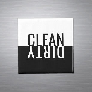 Elegant Modern Clean Dirty Black White Dishwasher Magnet