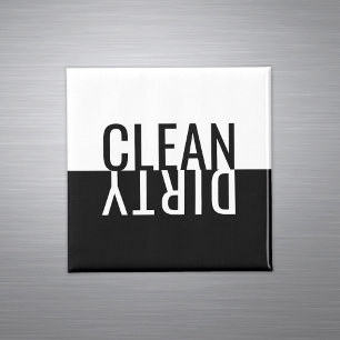 Elegant Modern Clean Dirty Black White Dishwasher Magnet