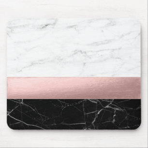 elegant modern clear black white marble rose gold mouse pad