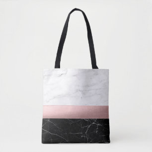 elegant modern clear black white marble rose gold tote bag