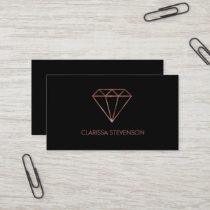 elegant modern clear faux rose gold diamond black business card
