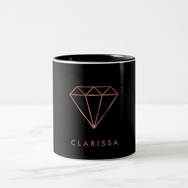 elegant modern clear rose gold diamond black Two-Tone coffee mug (Center)