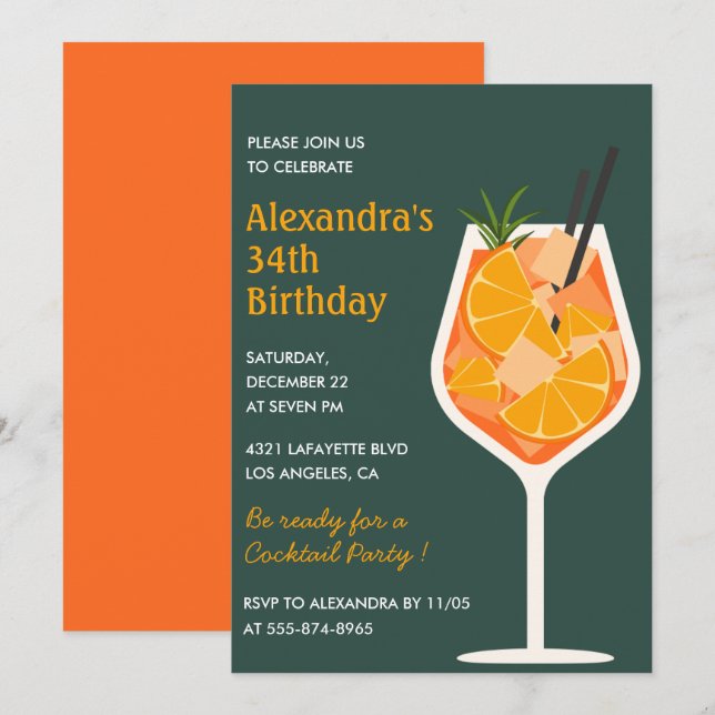 Elegant Modern Cocktail 34th birthday invitations  (Front/Back)