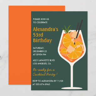Elegant Modern Cocktail 53rd birthday invitations 