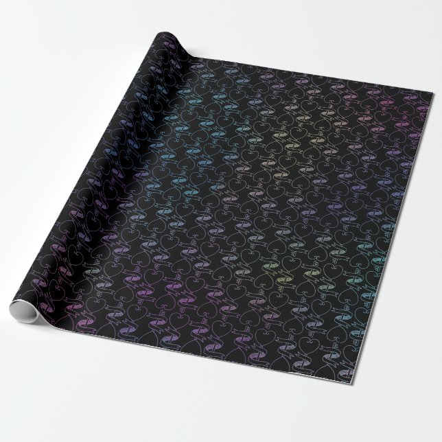 Elegant Modern Colourful Hearts and Keys Pattern | Wrapping Paper (Unrolled)