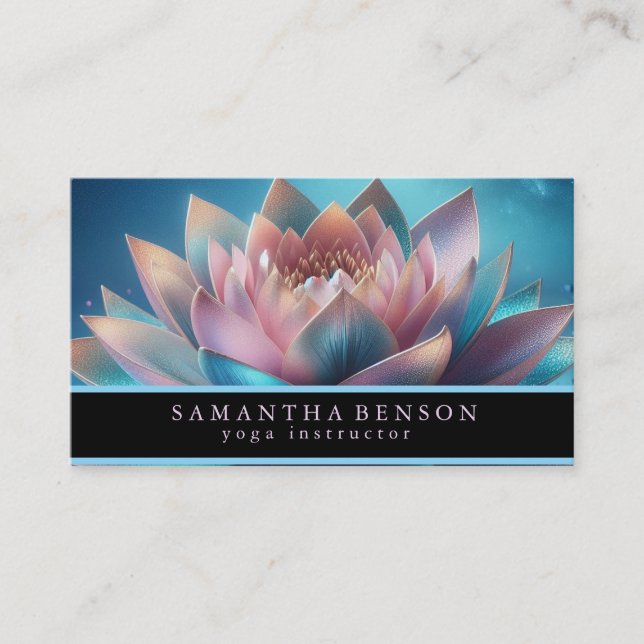 Elegant Modern Colourful Lotus Flower Logo Yoga Business Card (Front)