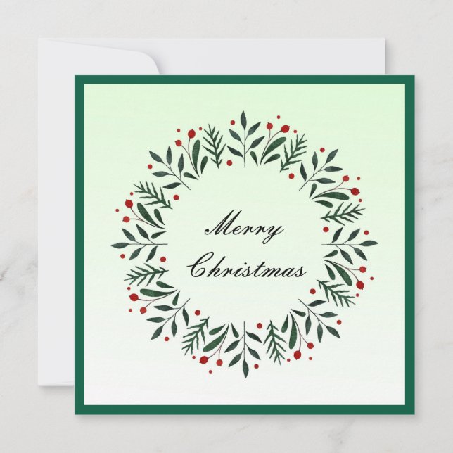 Elegant Modern Colourful Merry Christmas Wreath  Holiday Card (Front)