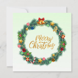 Elegant Modern Colourful Merry Christmas Wreath Holiday Card