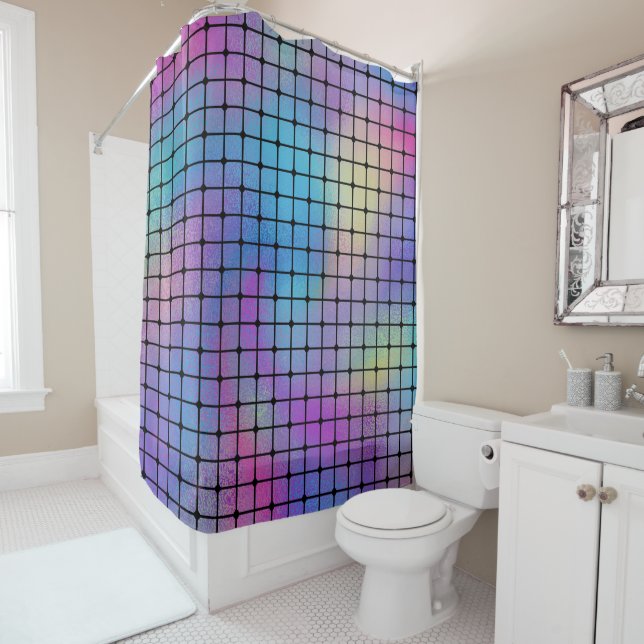Elegant Modern Colourful Squares Tiles Pattern | Shower Curtain (In Situ)