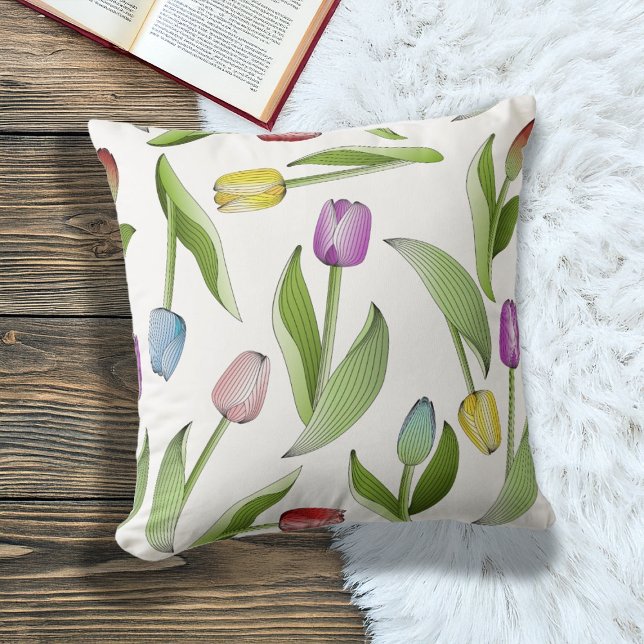 Elegant Modern Colourful Tulip Floral Pattern Cushion (Creator Uploaded)