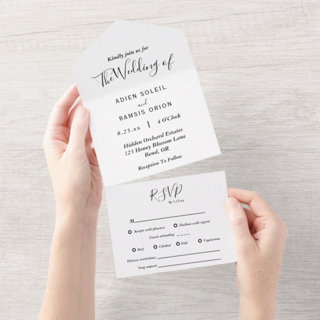 Elegant Modern Complete RSVP Wedding All In One Invitation (Tearaway)