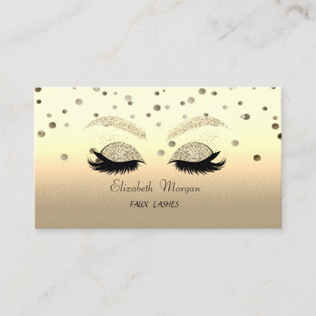 Elegant Modern ,Confetti,Gold Glittery Faux Lashes Business Card (Front)
