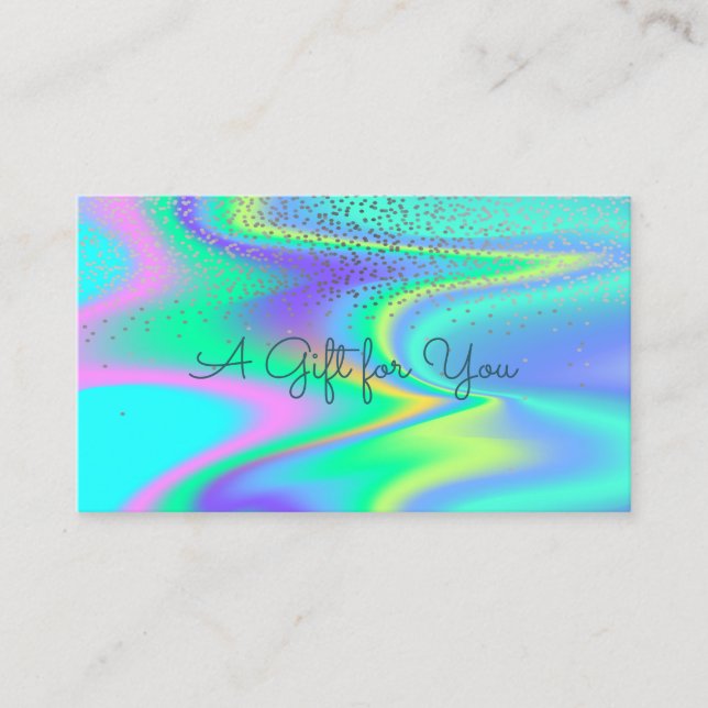 Elegant Modern Confetti Holographic Discount Card (Front)