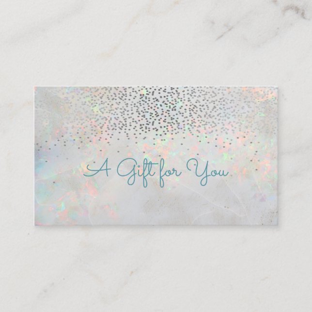 Elegant Modern Confetti Opal Holographic Discount Card (Front)