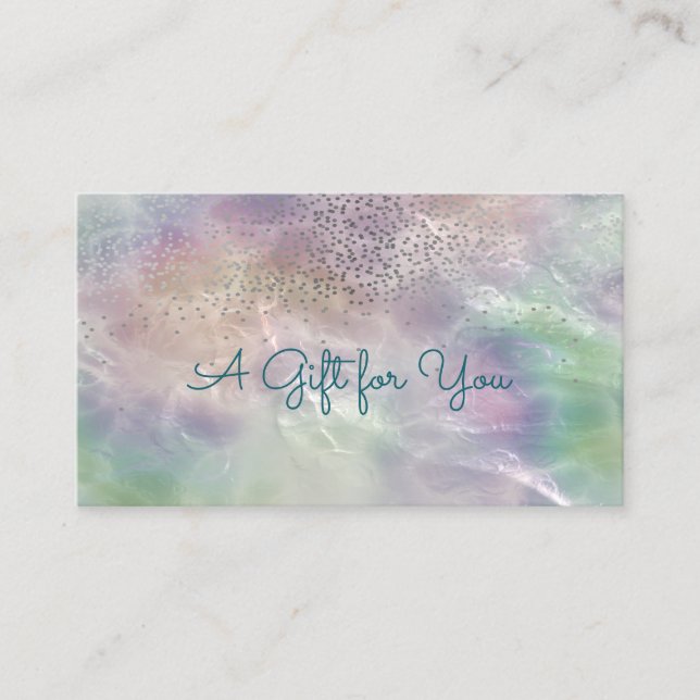 Elegant Modern Confetti Shiny Holographic Pearl  Discount Card (Front)