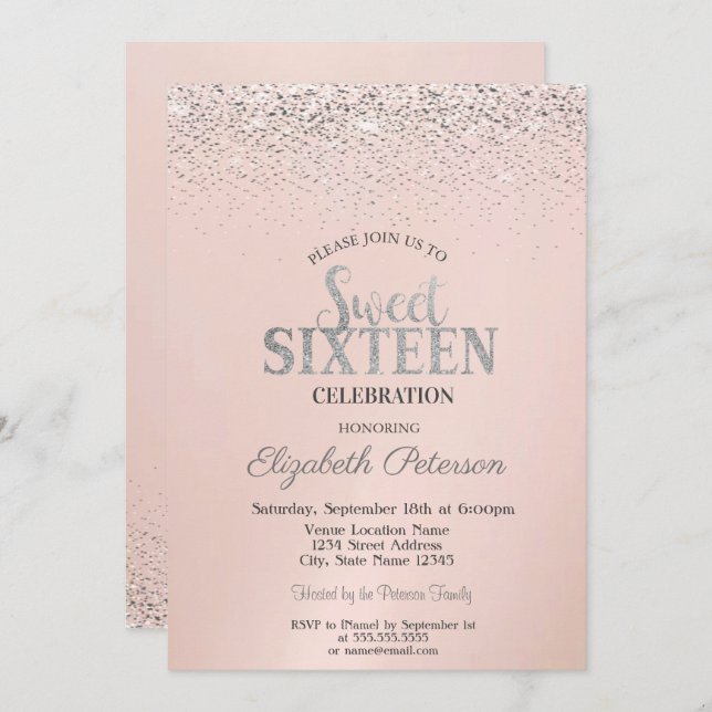 Elegant Modern Confetti Sweet 16 Invitation (Front/Back)