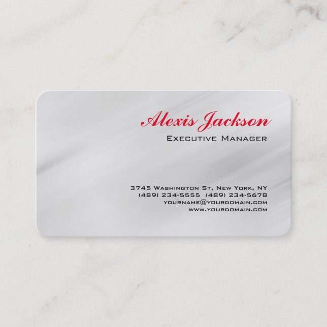 Elegant Modern Contemporary Style Grey Red Business Card (Front)