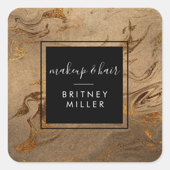 Elegant modern copper gold marble look square sticker (Front)
