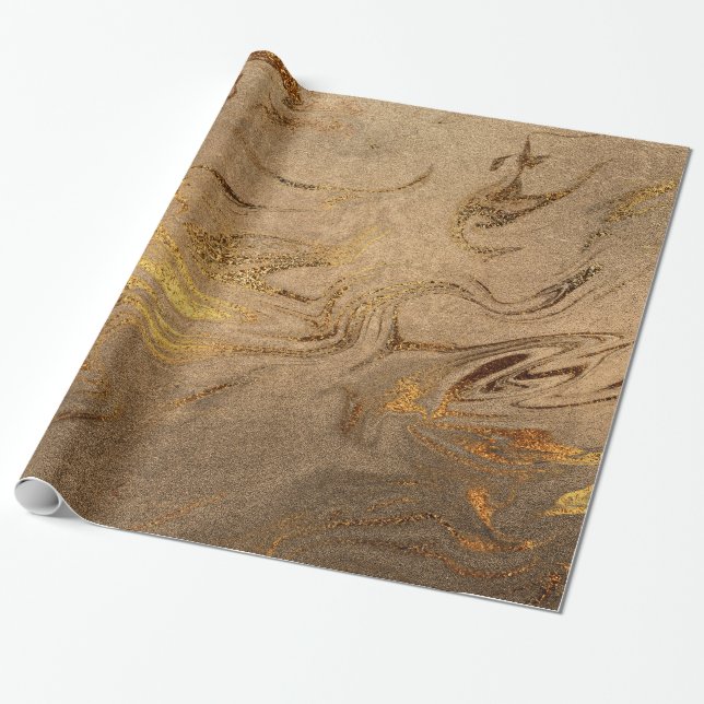 Elegant modern copper gold marble look wrapping paper (Unrolled)