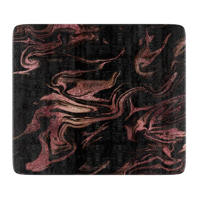 Elegant modern copper rose gold black marble look cutting board (Front)