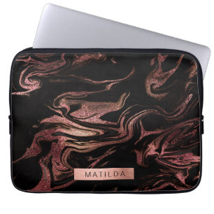 Elegant modern copper rose gold black marble look laptop sleeve