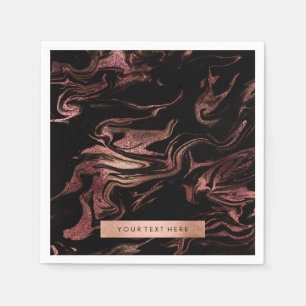 Elegant modern copper rose gold black marble look napkin