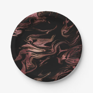 Elegant modern copper rose gold black marble look paper plate