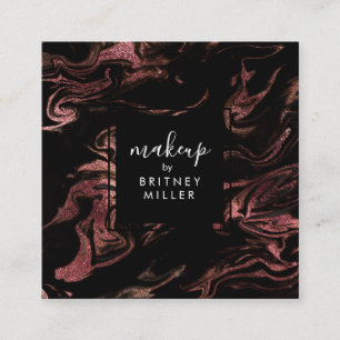 Elegant modern copper rose gold black marble square business card