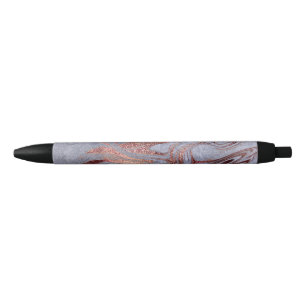 Elegant modern copper rose gold blue marble blue ink pen