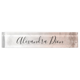 Elegant modern copper rose gold glitter marble nameplate