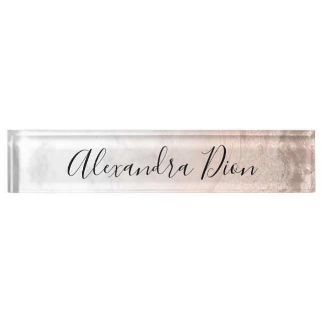 Elegant modern copper rose gold glitter marble nameplate (Front)