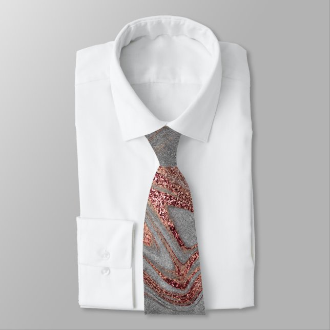 Elegant modern copper rose gold gray marble look tie (Tied)
