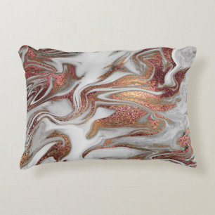 Elegant modern copper rose gold green marble look decorative cushion