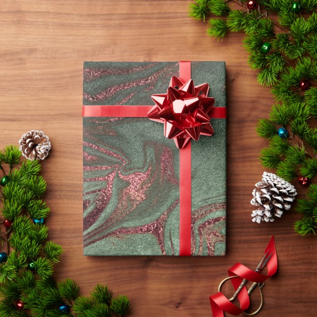 Elegant modern copper rose gold green marble look wrapping paper (Holiday Gift)