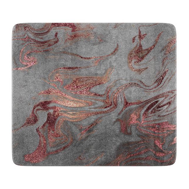Elegant modern copper rose gold grey marble look cutting board (Front)