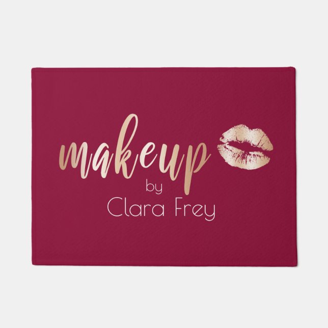 Elegant modern copper rose gold lips and makeup doormat (Front)