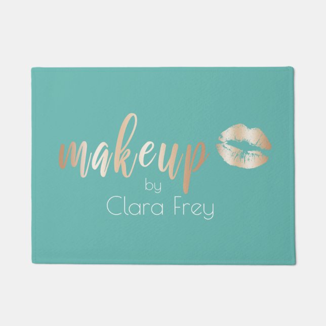 Elegant modern copper rose gold lips and makeup doormat (Front)
