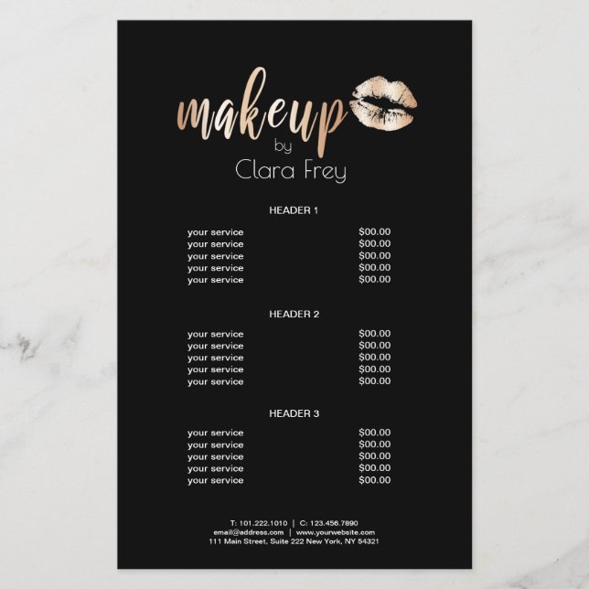Elegant modern copper rose gold lips and makeup flyer (Front)