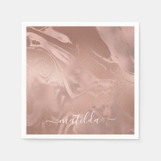 Elegant modern copper rose gold marble look napkin (Front)