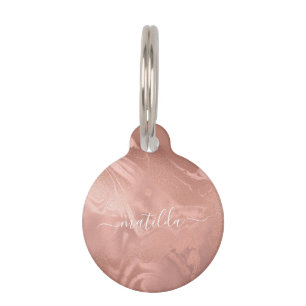 Elegant modern copper rose gold marble look pet tag
