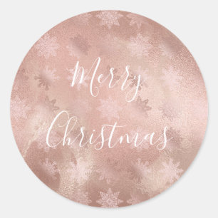 Elegant modern copper rose gold marble snowflakes classic round sticker